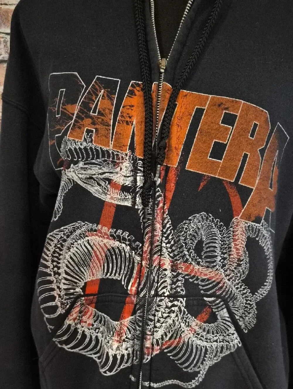 Gildan Pantera Black Zip-Up Hoodie with Orange and White Snake Graphic